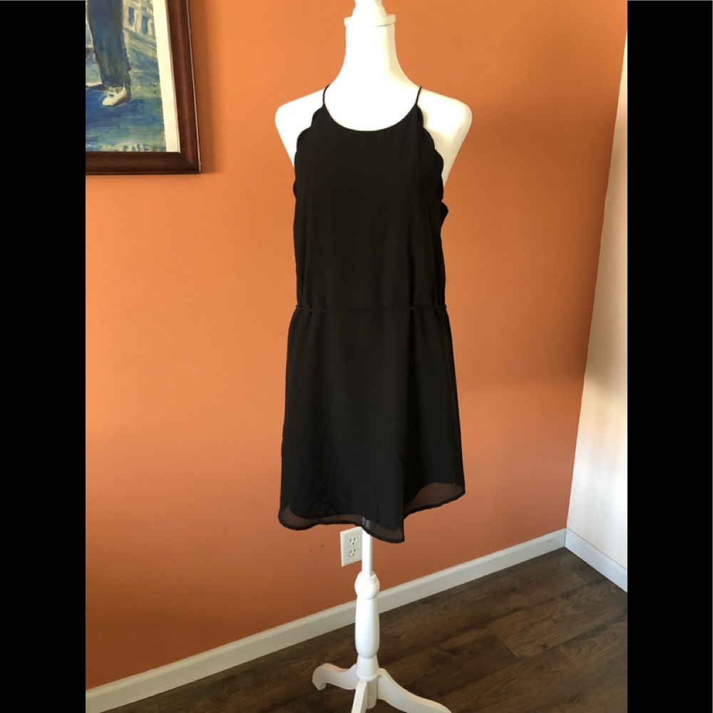 NORAH scalloped black strappy mini dress